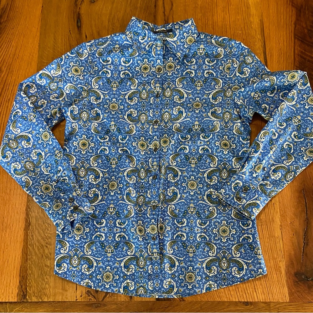 Lands’ End No Iron 100% Supima Cotton Button Front Long Sleeve Shirt, Size 4
